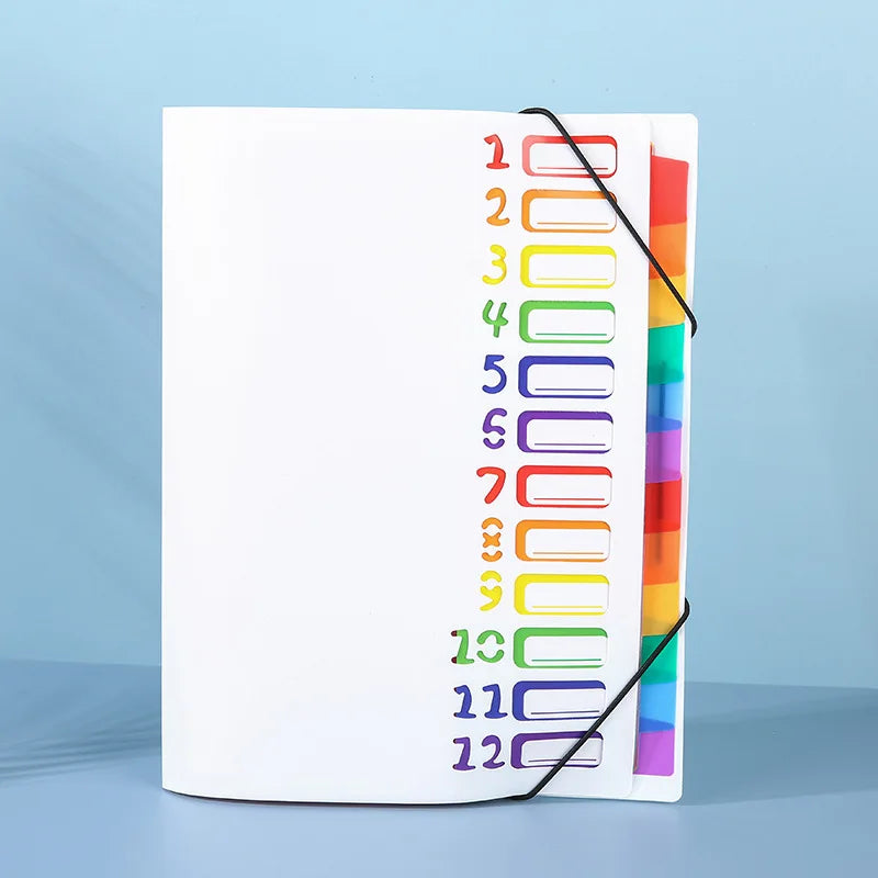 A4 12-Pocket Rainbow Accordion File Folder, Elastic Band Expanding Document Organizer with Index Tabs for School Office