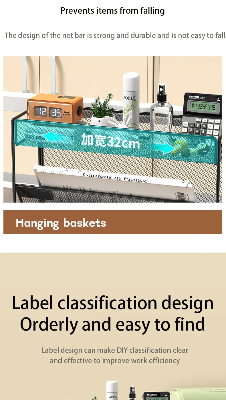 Desk File Organizer Mesh 5-Tier, Hanging Wall Mount Document Organization Stand, Desktop Vertical Mail Paper Folder Holder Rack