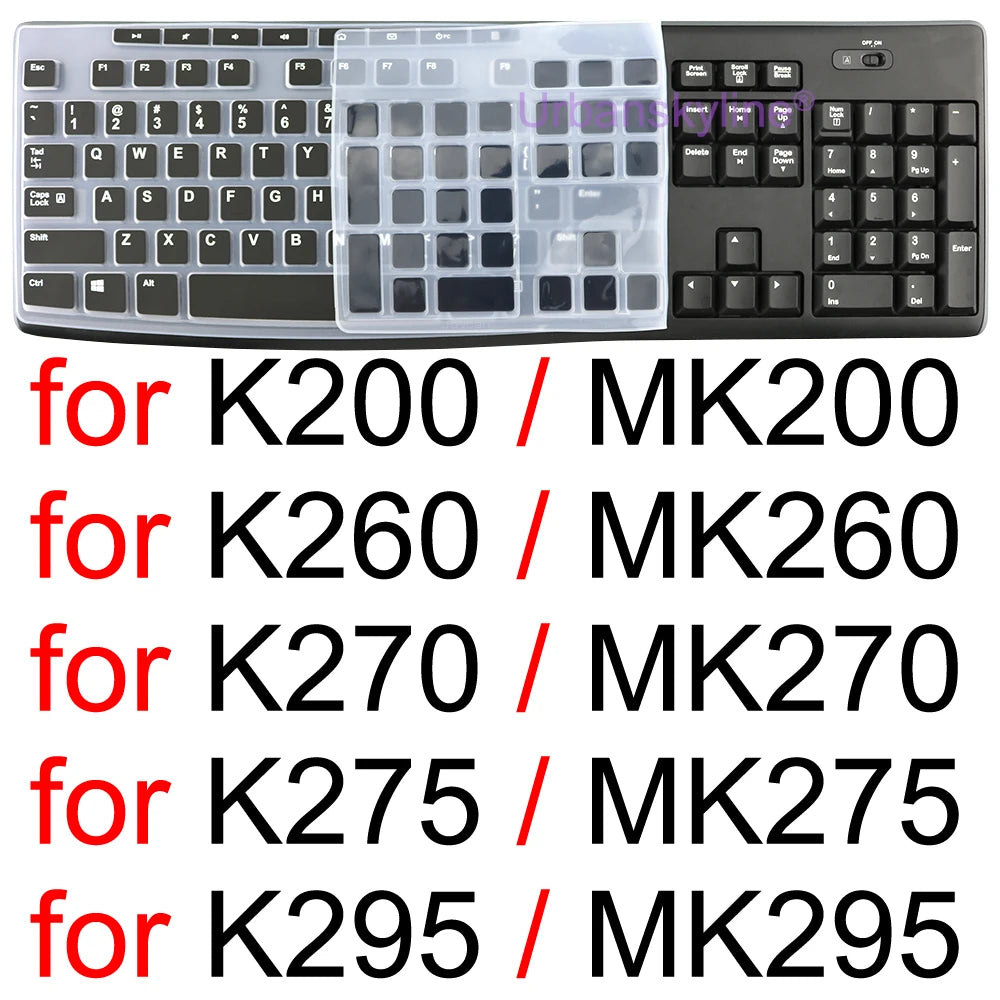 Keyboard Cover for Logitech K200 K260 K270 K275 K295 MK200 MK260 MK270 MK275 MK295 Silicone Protector Skin Case Film Clear Black