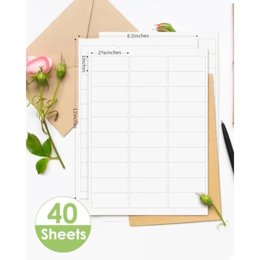 Shipping Label Return Address Mailing Sticker Paper 1 x 2-5/8 1200 Labels for Inkjet Printer Printing Printable Easy to Peel to