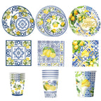 Lemon Birthday Decoration Sicilian Lemon Paper Plates Cups Napkins Tablecloth Banners Spiral Baptism Dolce Vita Party Supplies
