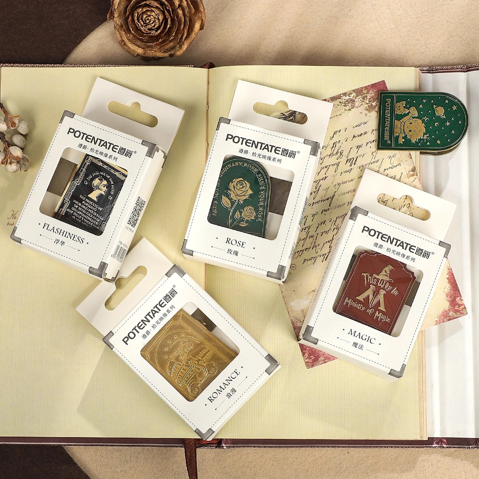 Retro Travel Book Clip Memory Glow Filme Metal Letter Clip Ticket Folder Watercolor Handbook Fixator Portable Art Stationery
