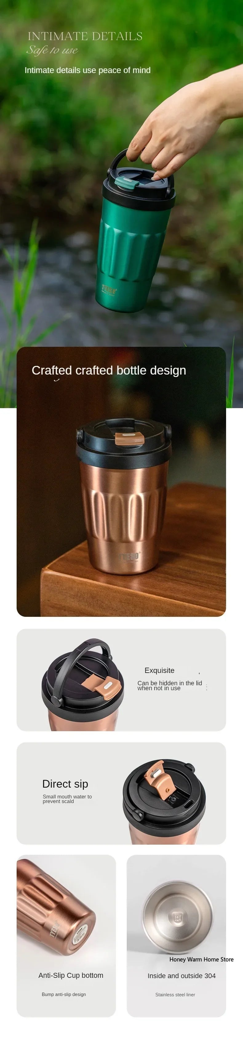 TYESO Vacuum Flasks Thermos Water Bottles 400ml/500ml Stainless Insulated Cup 304 Original Car Tumbler Cold and hot Coffee Mug