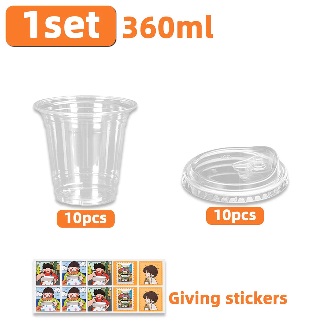 Disposable Direct Drinking Cup Transparent Plastic Cup With Lid And Sticker Leak Proof Design Suitable For Cold Drink Cups 10PCS