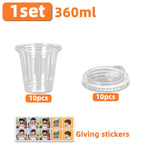Disposable Direct Drinking Cup Transparent Plastic Cup With Lid And Sticker Leak Proof Design Suitable For Cold Drink Cups 10PCS