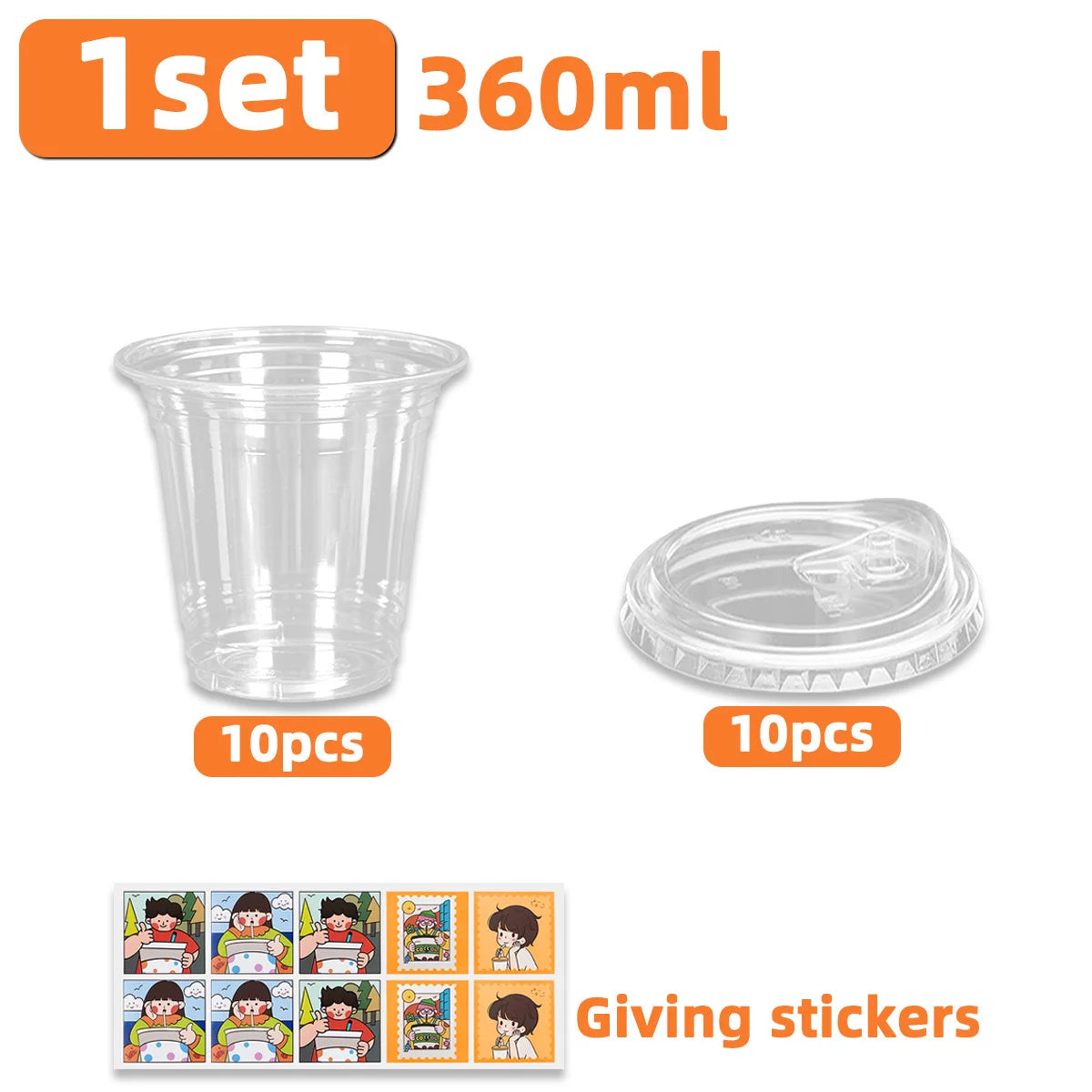 Disposable Direct Drinking Cup Transparent Plastic Cup With Lid And Sticker Leak Proof Design Suitable For Cold Drink Cups 10PCS