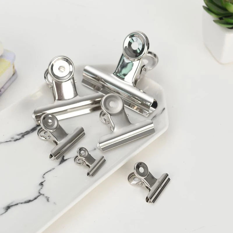 5PCS/Set Metal Paper Clip 20 29 38 51 62 73mm Foldback Metal Binder Clips Silver Grip Clamps Document Office School Stationery