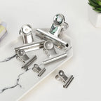 5PCS/Set Metal Paper Clip 20 29 38 51 62 73mm Foldback Metal Binder Clips Silver Grip Clamps Document Office School Stationery
