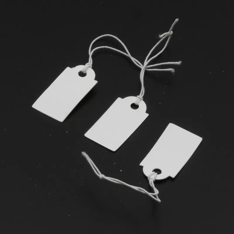 100pcs Jewelry String Cord Price Tags Rectangle White Blank Label jewelry Display Card Cardboard Package Hang Tag Card