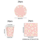 24pcs 7/9inch Pink Daisy Theme Disposable Tableware Flower Plate Napkin Banner Birthday Party Baby Shower Wedding Decor