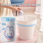 1 roll 100pcs blue rabbit garbage bag Portable Printed Thickened Garbage Bags, Stylish Blue Heart & Rabbit Drawstring Trash Bags