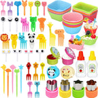 Mini Fruit Forks For Children Kids Cute Animal Food Picks Snack Toothpicks With Vegetable Cutter Set Silicone Lunch Box Dividers