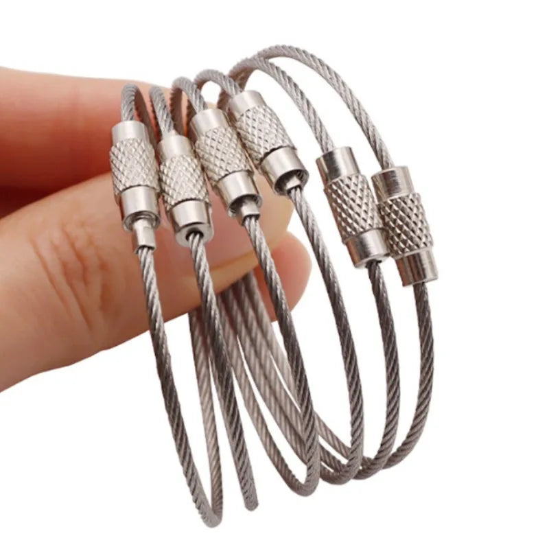 10Pcs Wire Rope Key Chain Stainless Steel Wire Keychain Carabiner Cable Key Ring Outdoor Hiking