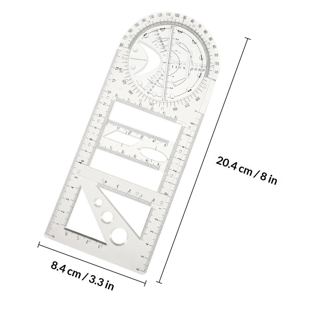 1Set Drawing Ruler Set Multifunctional Geometric Protractor Premium Plastic Measuring Tool for Students Home Office Accurate