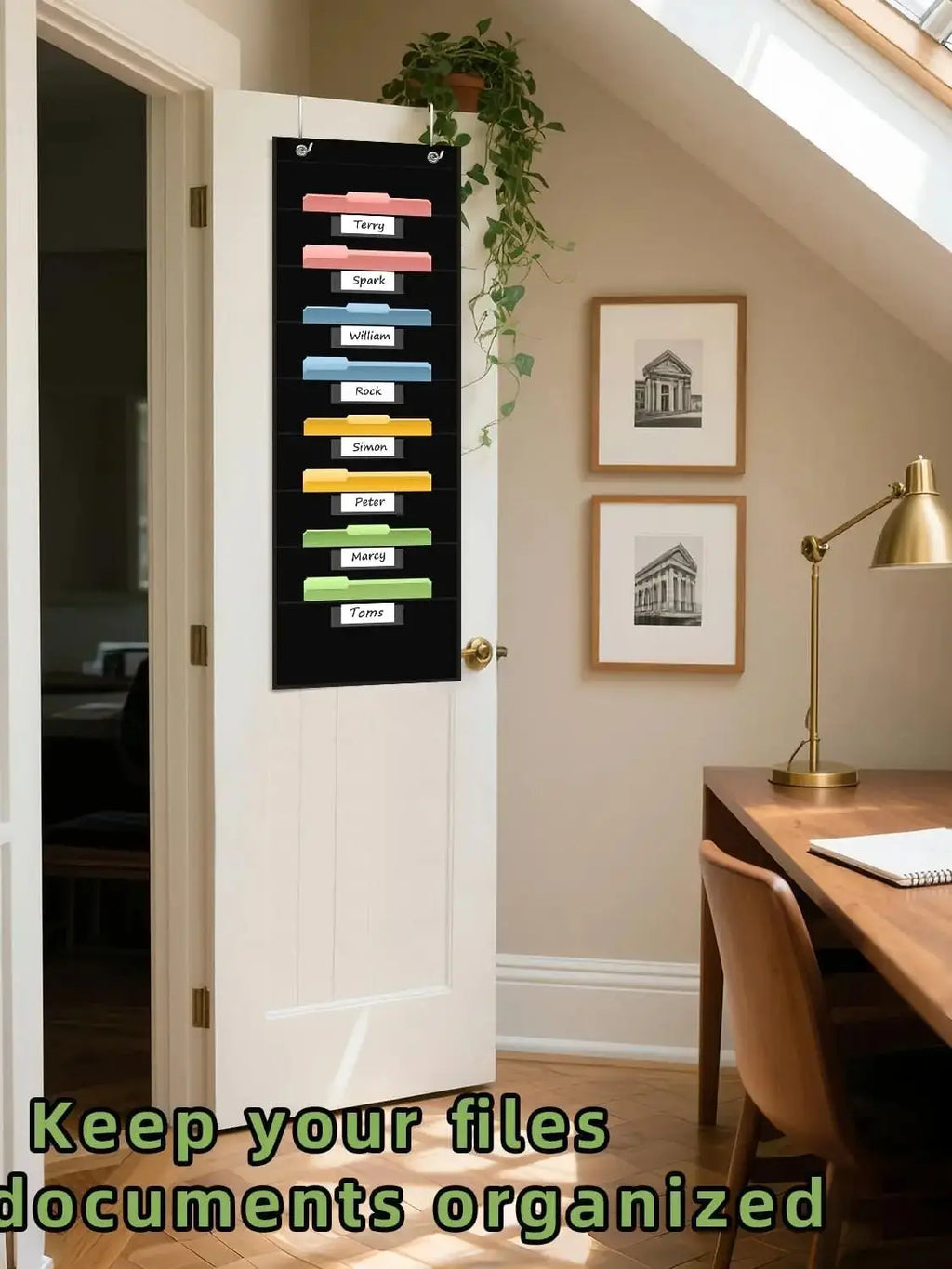 12 Pocket File Storage Chart Wall-Mounted Organizer with Hooks And Labels for  Office Organization Hanging Pocket Folder Rack