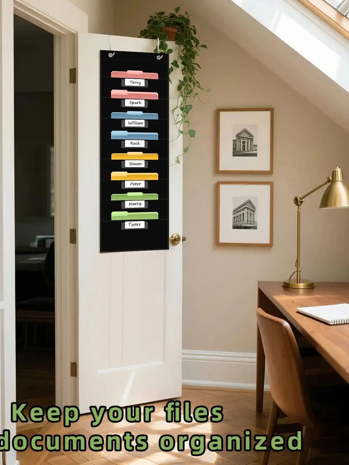 12 Pocket File Storage Chart Wall-Mounted Organizer with Hooks And Labels for  Office Organization Hanging Pocket Folder Rack