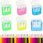 12pcs Pencil Sharpener, Large Barrel with Transparent Lid, Double Barrel with Lid Plastic Pencil Sharpener