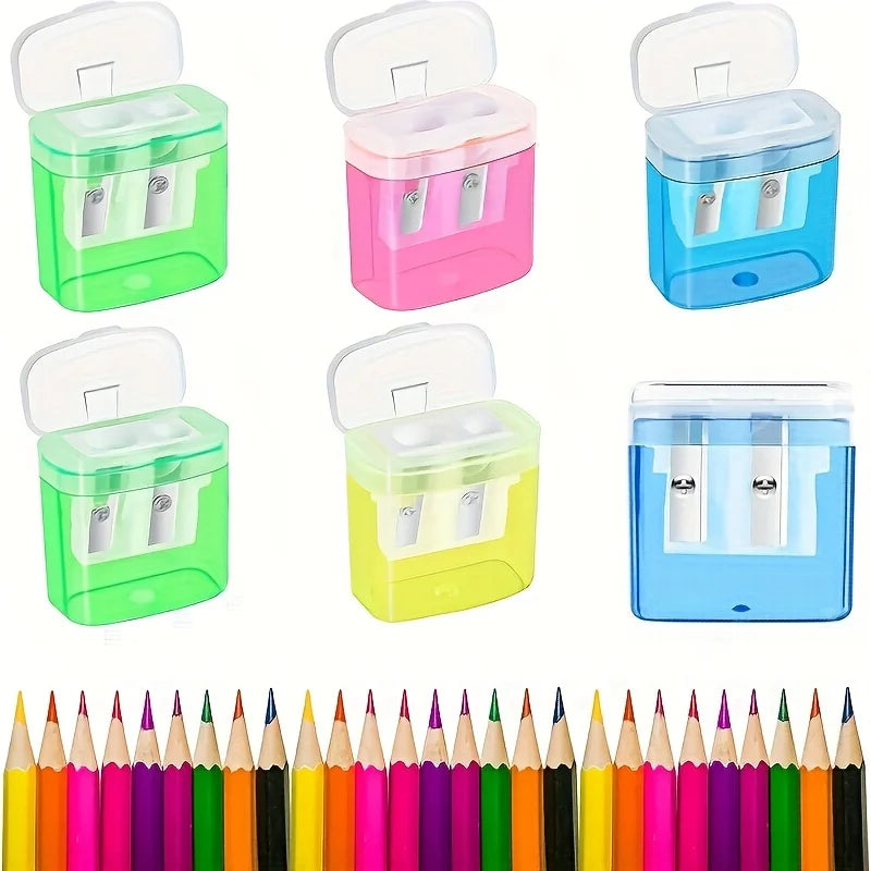 12pcs Pencil Sharpener, Large Barrel with Transparent Lid, Double Barrel with Lid Plastic Pencil Sharpener