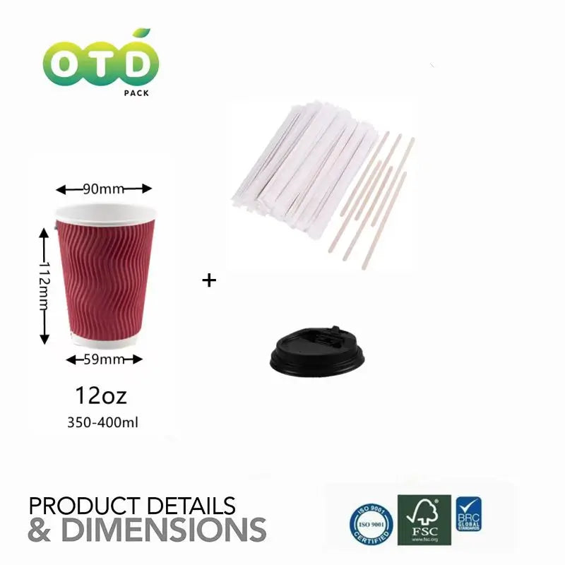 Double-Walled Paper Cup with Lids,Coffee Tea Hot Drinks Disposable Cups To Go Cups