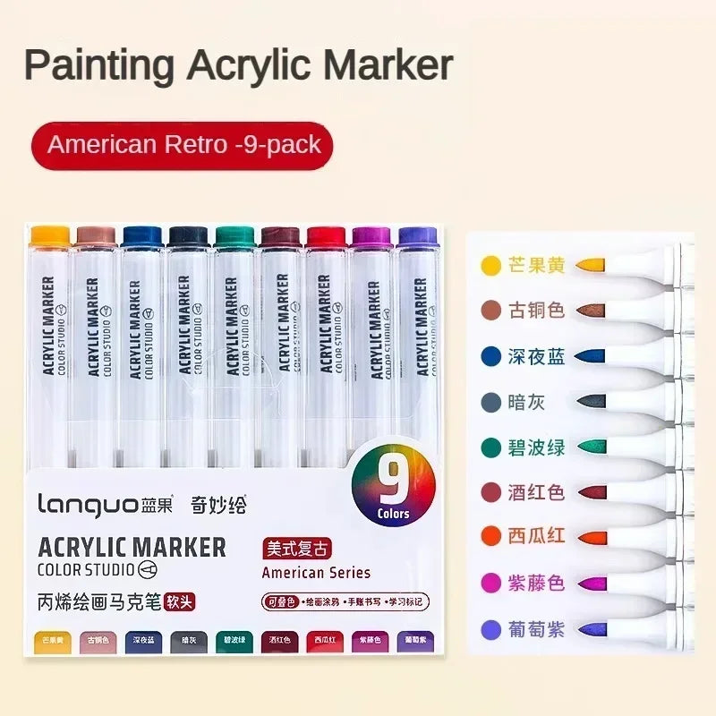 Languo 9/144 Colors Acrylic Paint Art Marker Pen DIY Painting Drawing Card Ceramic Stone Mug Glass Fabric Clothes Art Supplies