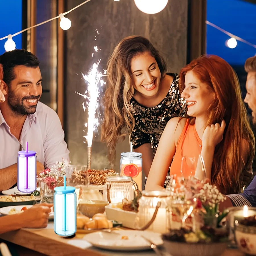 16OZ DIY Snowglobe Tumbler with Pre Drilled Hole Reusable Plastic Water Bottles Break-Resistant Mason Jar Cups for Holiday Gifts