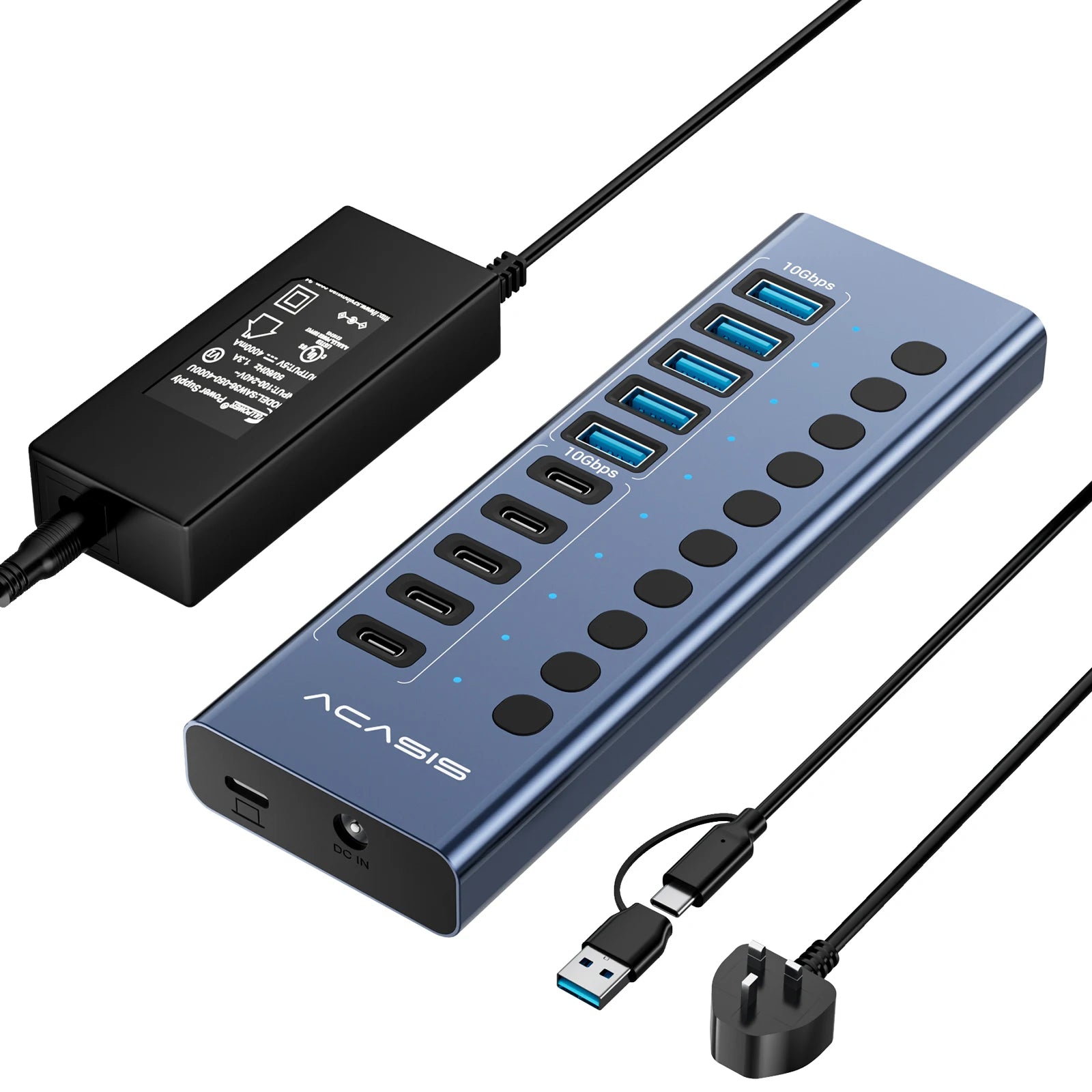 Acasis 16/10/7 Port USB Hub 10Gbps Individual Switch Charging Data Transfer for PC Laptop Workstation Multi Device Expansion