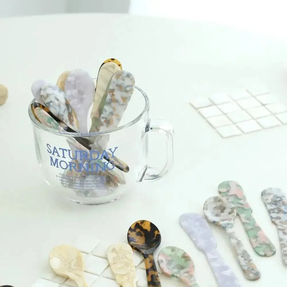 Acrylic Ice Cream Spoon Unbreakable Unique Pattern Tableware Spoon Cake Ice Cream Spoon Butter Cutter