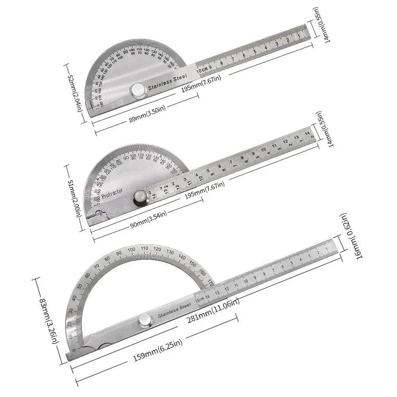 180 Degree Protractor Metal Angle Finder Angle Ruler Woodworking Tools Measuring Ruler Angle Meter Stainless Steel Goniometer