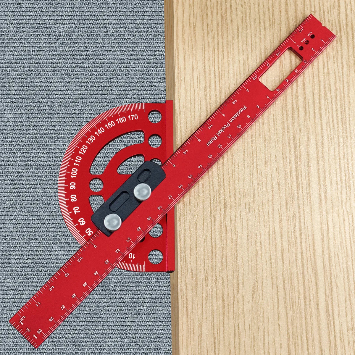Precision Pocket Ruler or Ruler Positioning Block, Aluminum Alloy Angle Protractor 0-180°Angle Finder Scriber Line Marking Gauge
