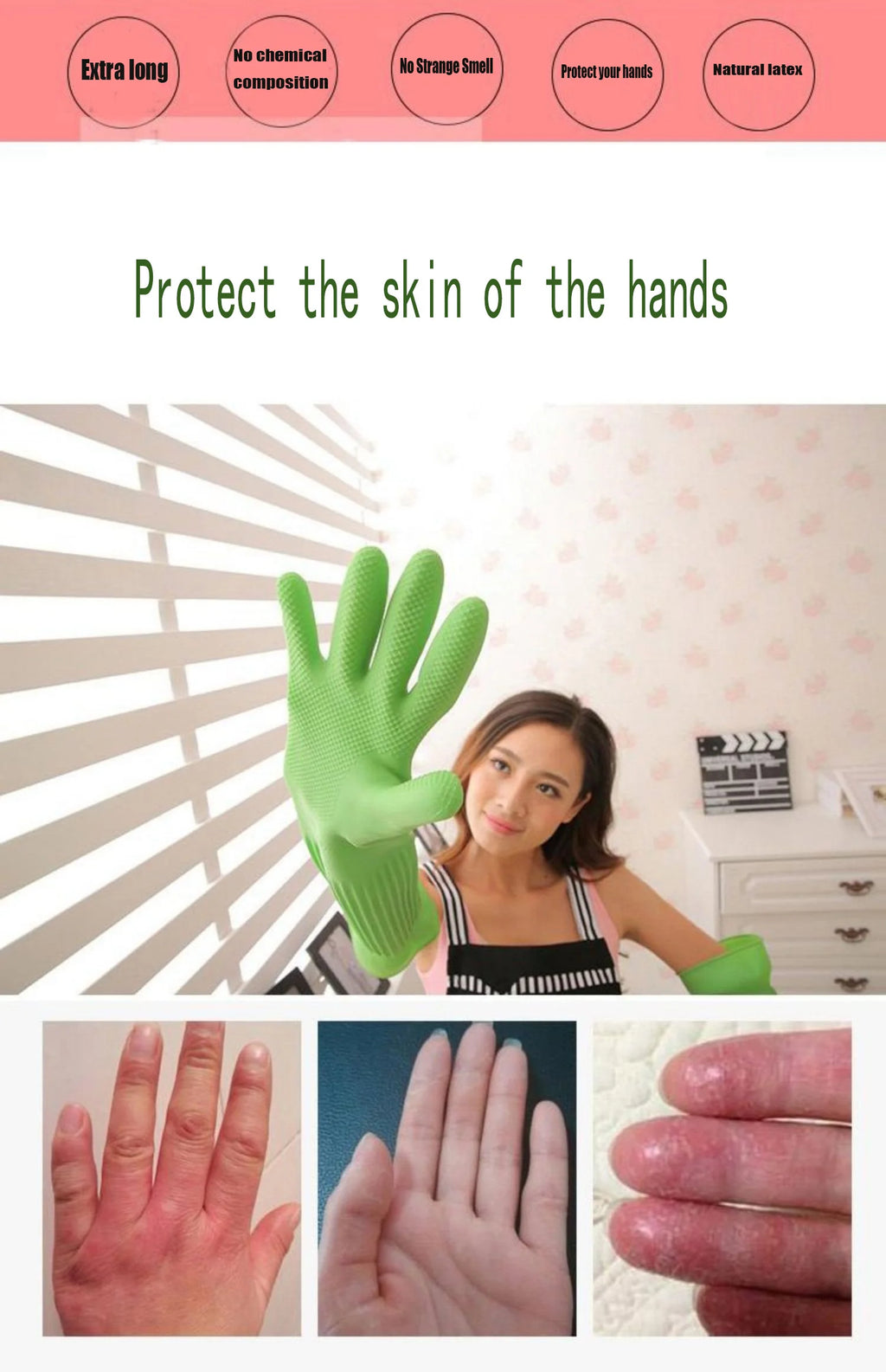58cm Dish Washing Household Scrubbe Repeatable Kitchen Tool Waterproof Acid and Alkali Resistant Long Natural Latex Gloves