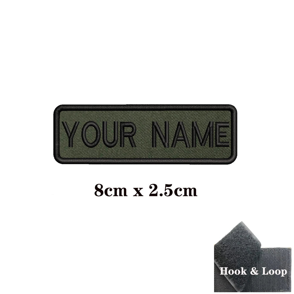 1PC Custom Personalized Name number Patch Stripes Badge tags chevrons Armband Iron On Or Hook Loop embroidered Military green