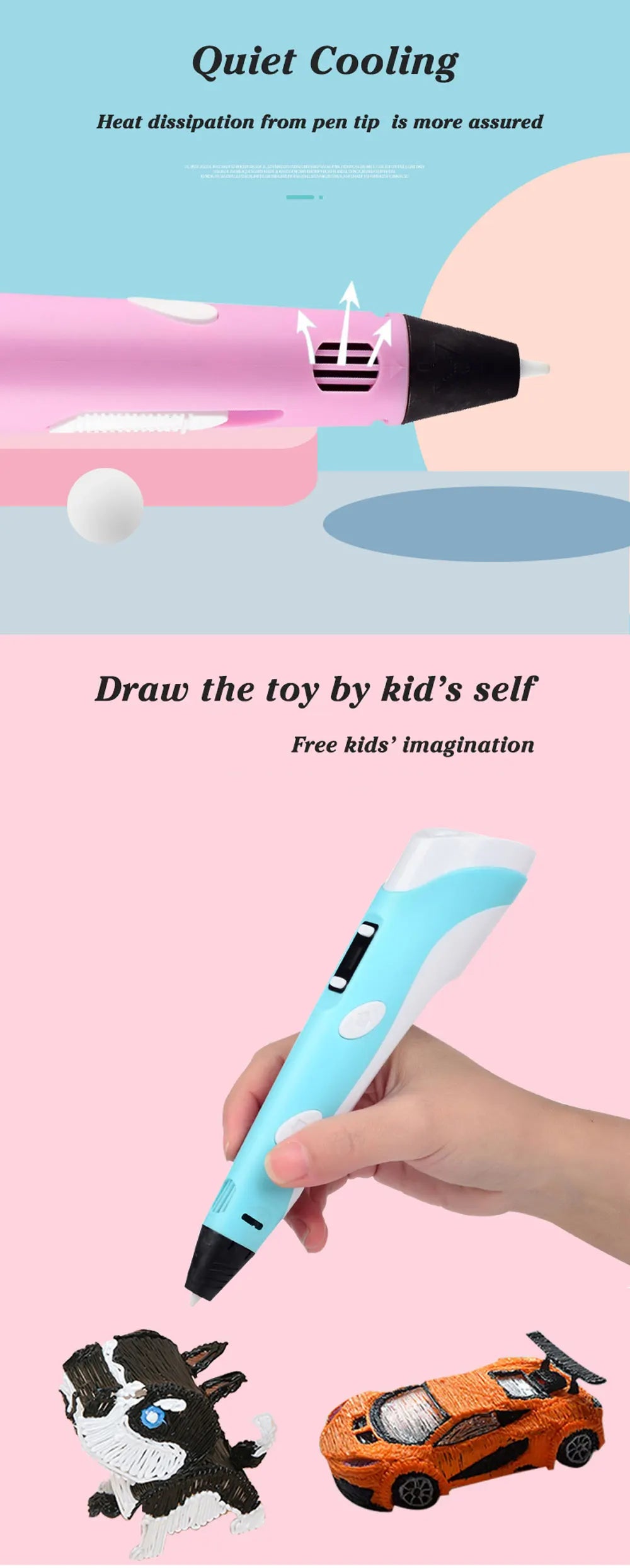 3D Printing Pen With LCD Screen Compatible PLA Filament Drawing Pen Safe Paiting for Children DIY Boys Girls Birthday Gifts