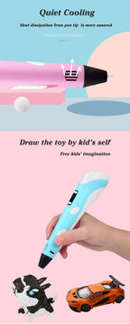 3D Printing Pen With LCD Screen Compatible PLA Filament Drawing Pen Safe Paiting for Children DIY Boys Girls Birthday Gifts