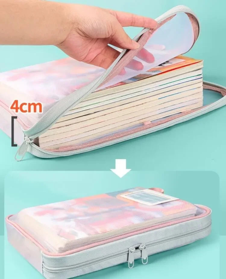A4 Stationery Books Storage Bag Double-layer Mesh Zipper Bag Large Capacity Folders School Office Supplies