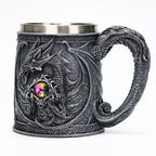 Valhalla Viking Stainless Steel Nordic Viking Barrel Dragon Boat Warrior Horn Skull Beer Mug Tankard Stein Cup 400 ML