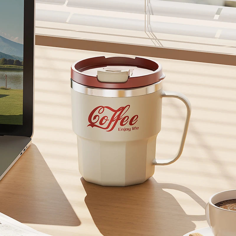 400ml Double Wall Insulated Coffee Mug 304 Stainless Steel Coffee Cup With Lid And Handle Reusable Water Cup