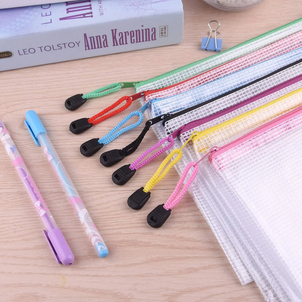 Mesh Zipper Storage Bag Document Bag Waterproof File Pouch Folders School Office Supplies Cosmetic Makeup Bags A3/A4/A5/A6