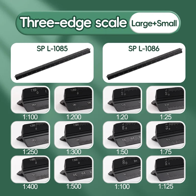 Space Ball 30cm Triangular Scale Ruler Metal Straight Ruler Metric Architect Engineer Accurate Drafting Measure Tool