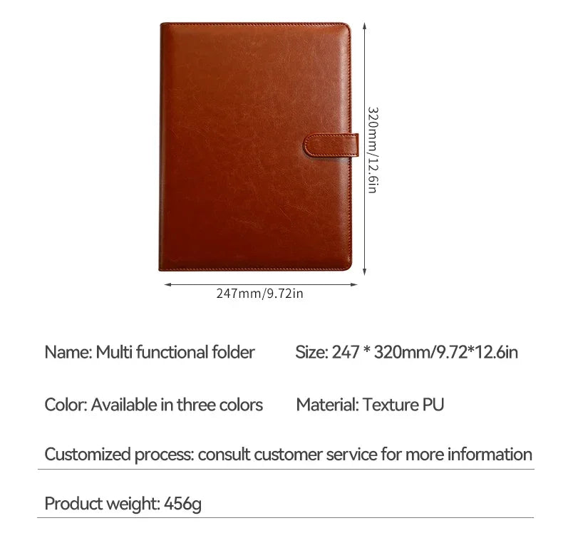 1PC A4 Size Texture PU Leather Multi-Functional Business Folder with Clip Pen Holder And Card Slots for Office Sales Bank Meetin