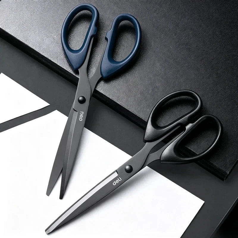 1/2pcs Deli Black Blade Scissors Stationery 180mm 7 Inch Stainless Steel Anti-Rust Sharp Office Home School Craft Cutting Tool