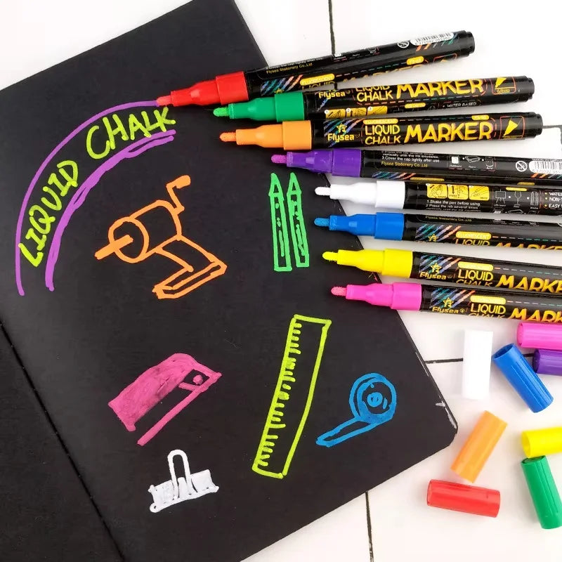 8 pcs Liquid Chalk Markers-Washable & Wet Erase Chalk Maker Pens For Blackboard Whiteboard Light Bulb Glass Window Graffiti Art