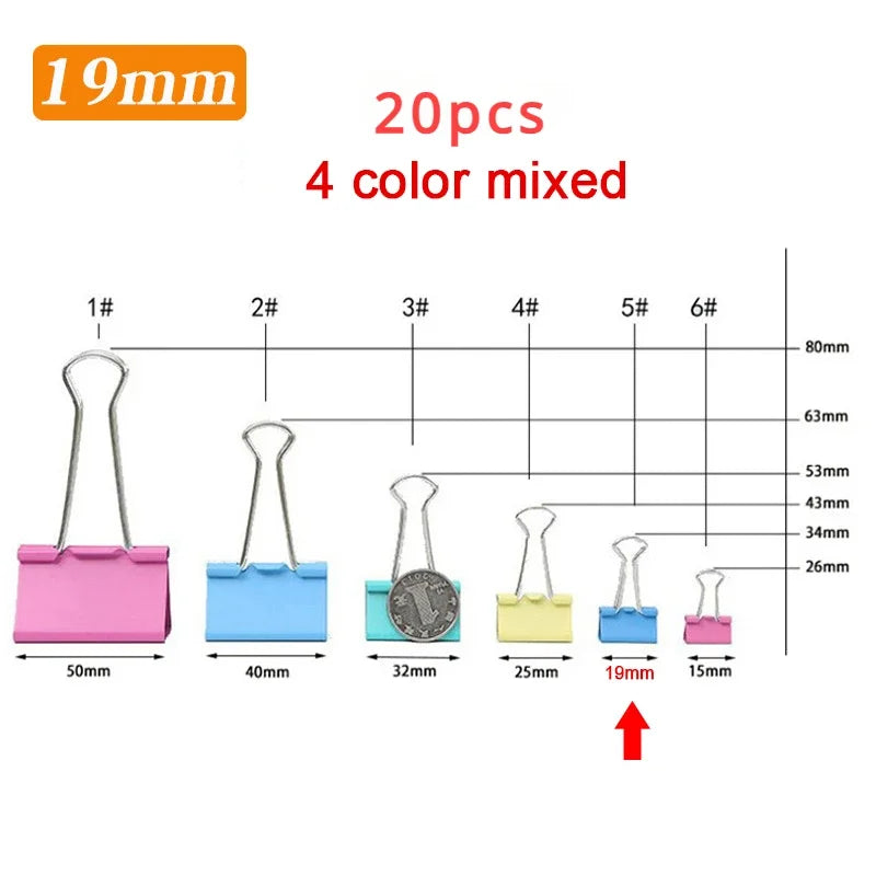 5-30Pcs Metal Binder Clips Colorful File Paper Clip 15/19/25/32/41/51mm Used for Books Stationery Clip School Office Supplies