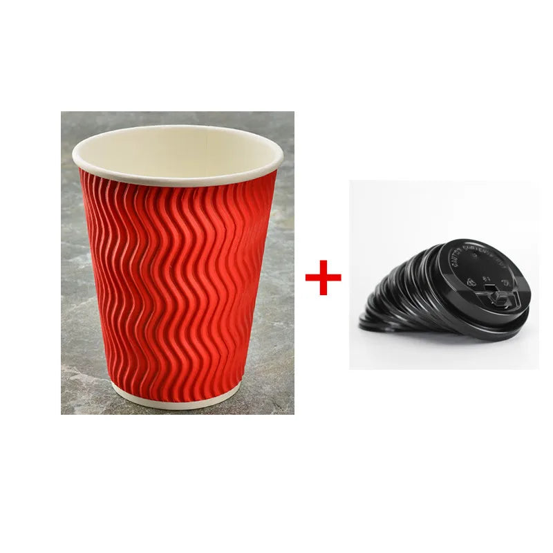 50pcs High Quality Thicken Double Layer Hot Drink Paper Cups 8oz/12oz/16oz Party Birthday Favor Disposable Coffee Cup with Cover