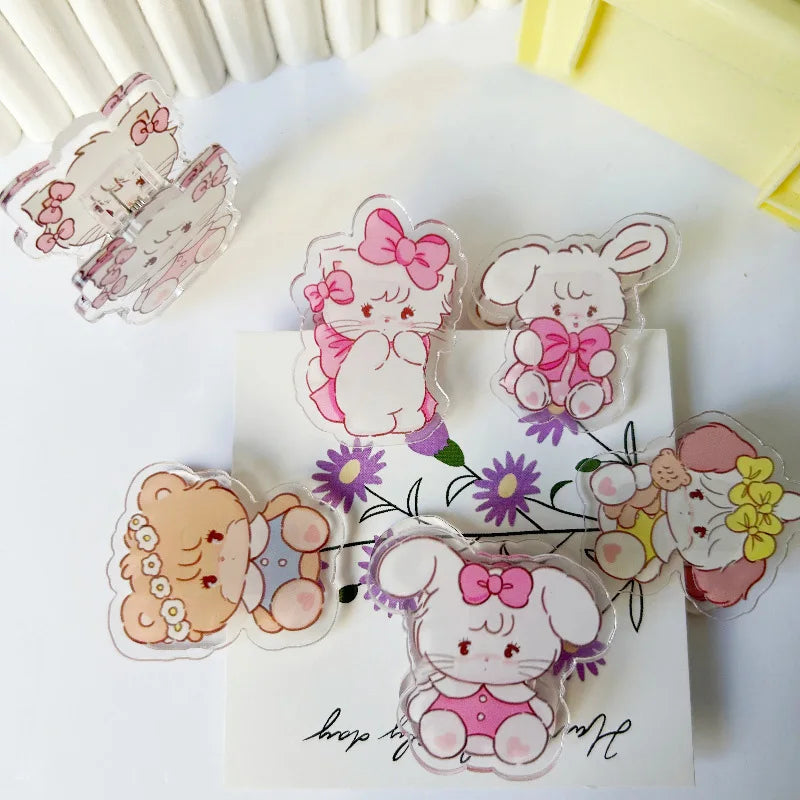 6 pieces Cute Cartoon Kitten Clip Acrylic Transparent Memo Paper Clip Journal Scrapbook Decorative Supplies School Stationery