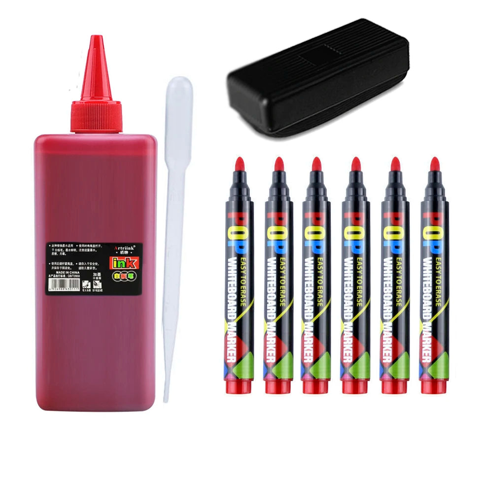 500ml Whiteboard Marker Refill Ink - Water-Based, Erasable & Eco-Friendly, Black Red Blue, High-Capacity for Classroom & Office
