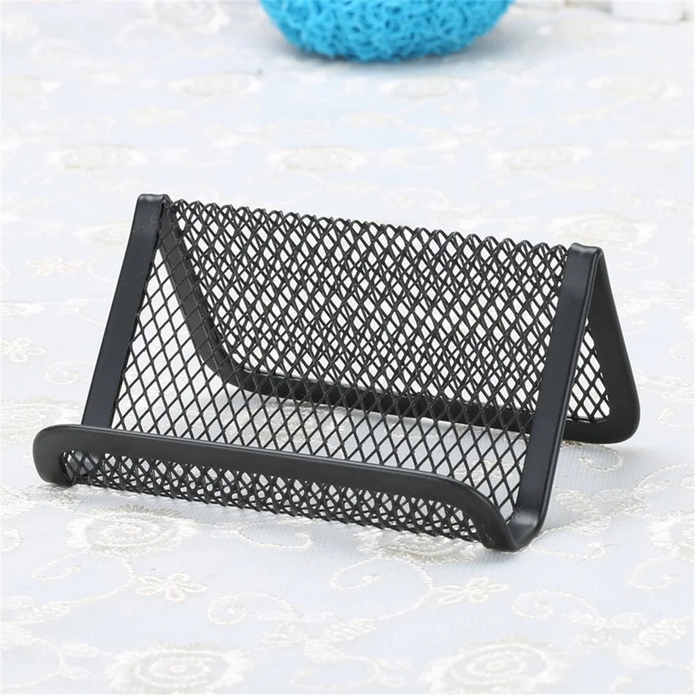 Black Metal Mesh Business Card Holder Desktop Business Card Display Stand Box Office Cards Holder Desk Shelf Storage Organizer