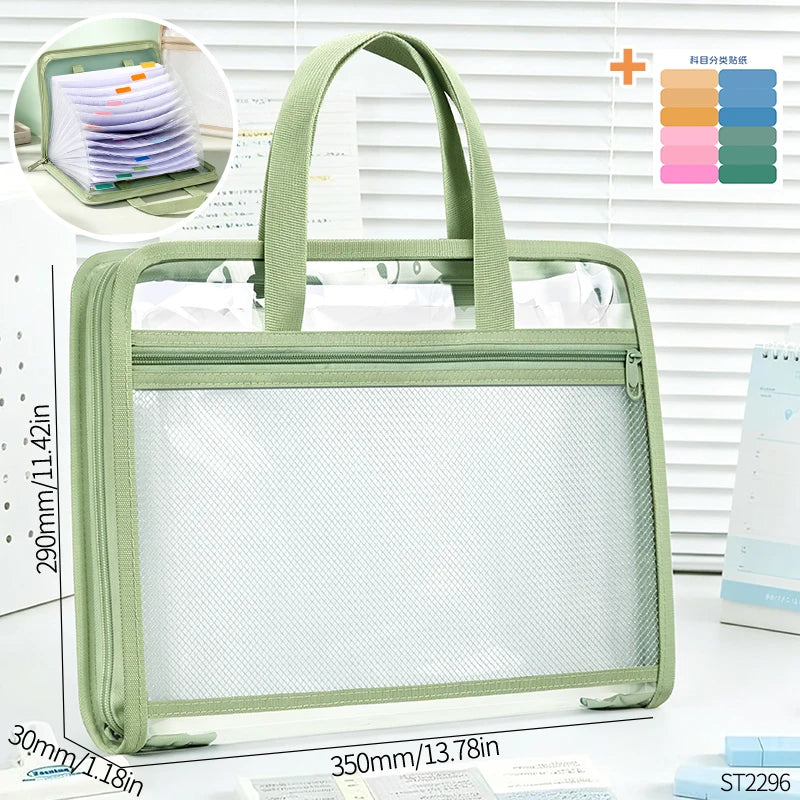 13 Layers A4 Transparent Handheld Accordion File Folder With Label Student Office Paper Organizer