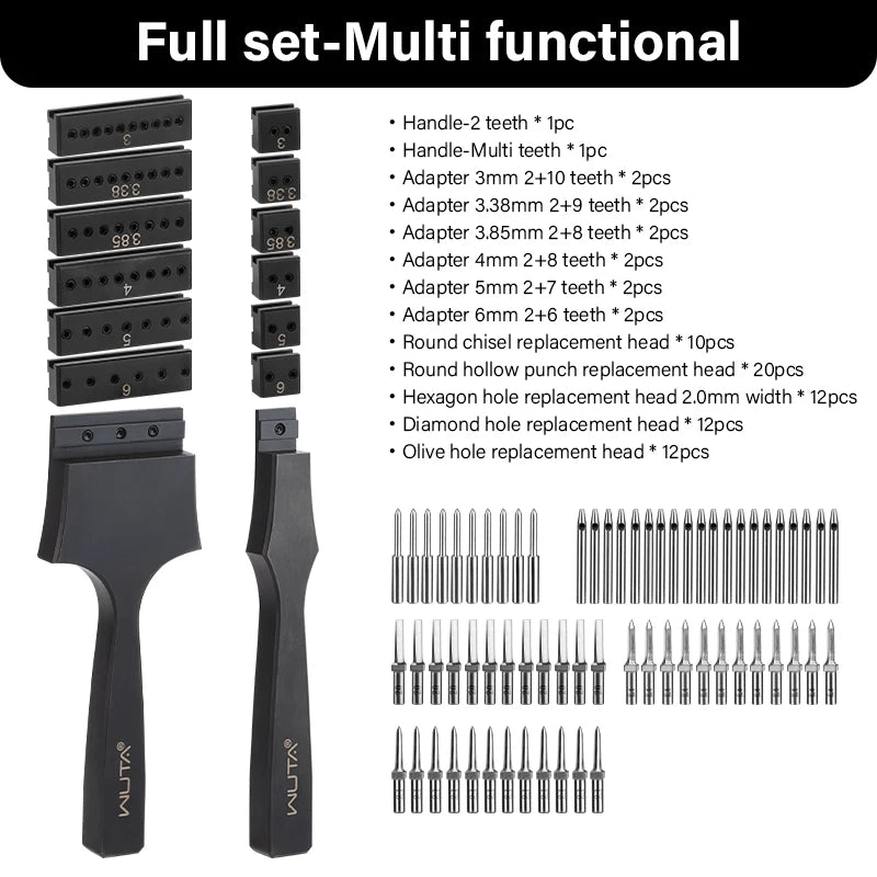 WUTA Multifunctional Leather Hole Punch Round Pricking Iron Stitching Punching Chisel Interchangeable Head Leather Craft Tools