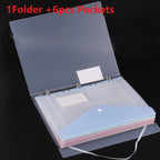 11-hole Loose-leaf File Bag, Transparent 3-hole Folder+6pcs Binder Pockets Document Pouch for Office and School Supply