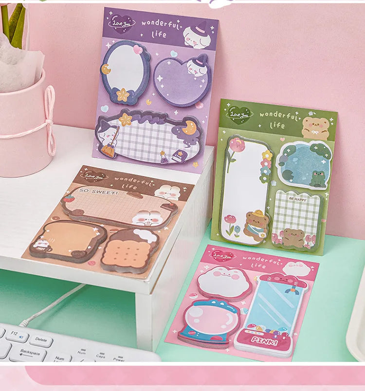 Kawaii Cartoon Strawberry Rabbit Bear Sticky Notes Memo Pad Cute Message N Times Sticky Office Stationery Supply Journal Planner